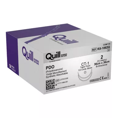 Surgical Specialties RX-1062Q - Absorbable Quill Barbed Suture with Needle Quill™ Polydioxanone CT-1 1/2 Circle Taper Point Needle Size 2 Barbed Monofilament