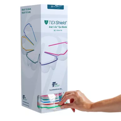 Tidi Products 9210A-100 - Protective Glasses with Dispenser TIDIShield Grab 'n Go Wraparound Clear Tint Assorted Color Frames Over Ear One Size Fits Most