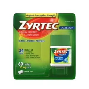 Zyrtec Adult Allergy Relief Tablets, 10mg, 60 ct