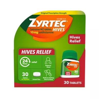 Zyrtec Hives Relief Tablets, 10 mg, 30 ct